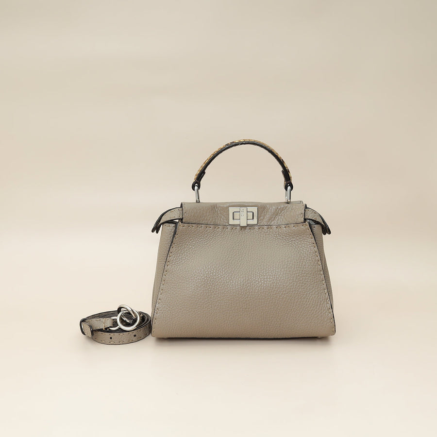 Fendi Dove Grey Peekaboo Sellier Mini Python Handle Bag