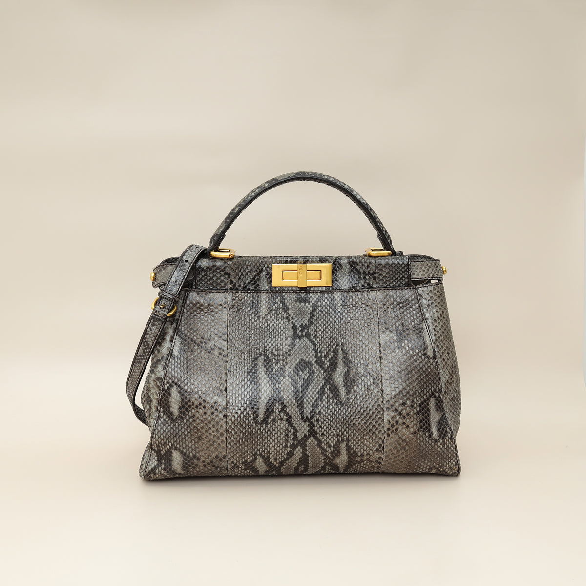 Fendi Grey Peekaboo Python Regular Bag
