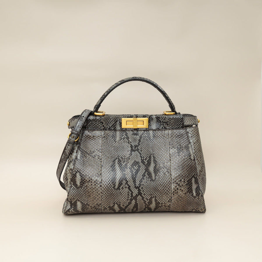 Fendi Grey Peekaboo Python Regular Bag