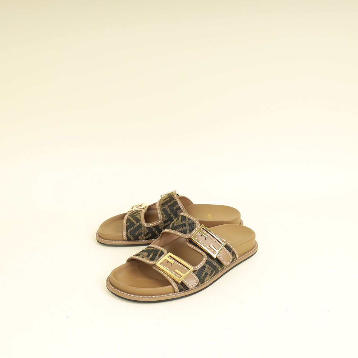 Fendi Bicolor Zucca FF Buckle Slide Sandal 38.5