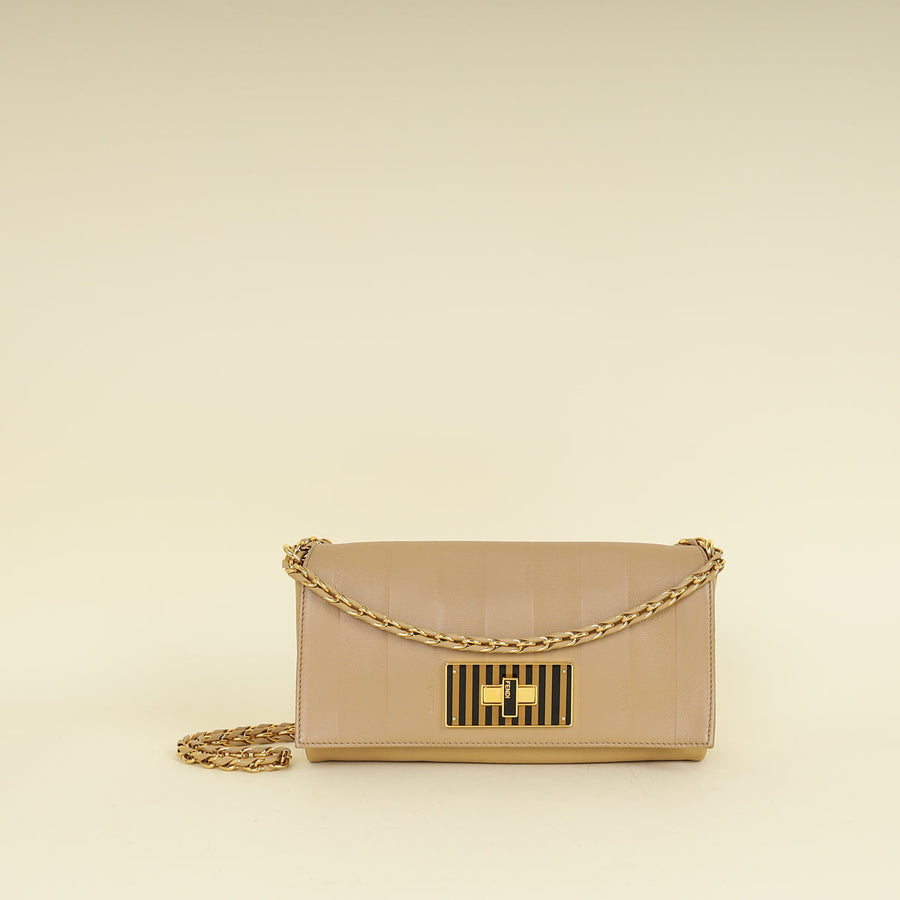 Fendi Beige Pequin Small Shoulder Bag