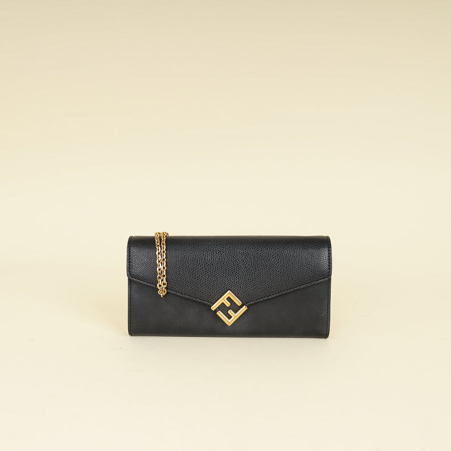 Fendi Black FF Diamonds Continental With Chain