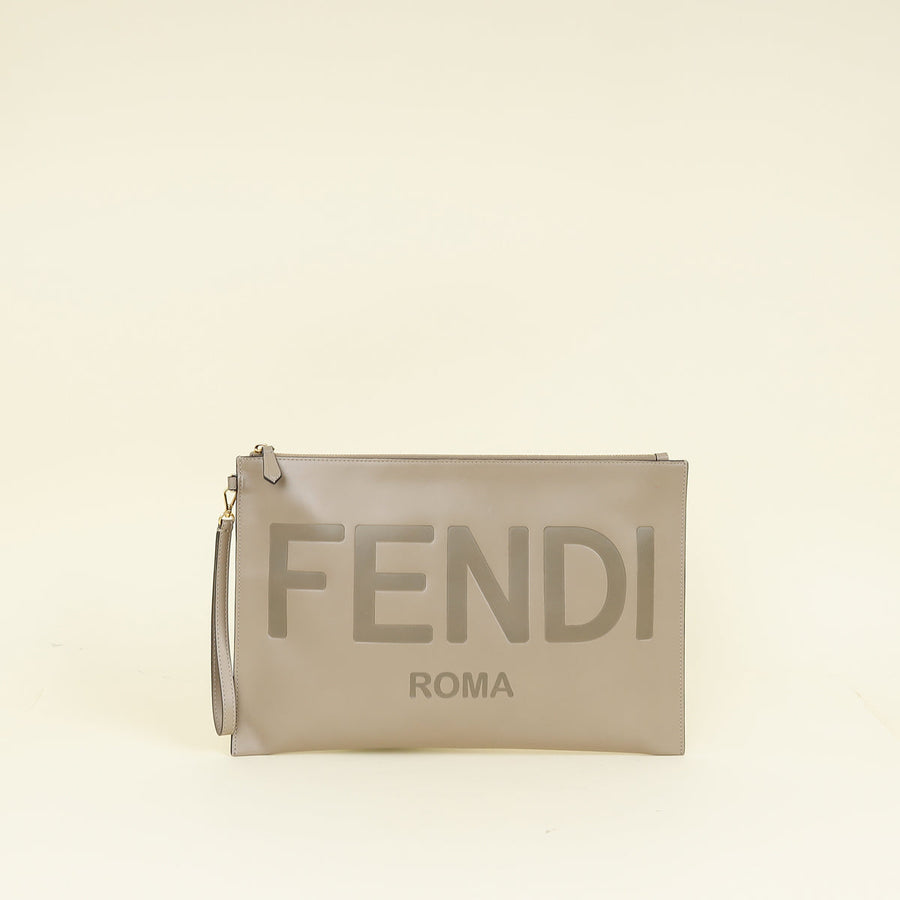 Fendi Etoupe Zip Large Flat Wristlet Pouch