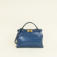 Fendi Blue Shiny Crocodile Peekaboo Regular Bag