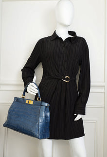 Fendi Blue Shiny Crocodile Peekaboo Regular Bag