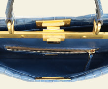 Fendi Blue Shiny Crocodile Peekaboo Regular Bag