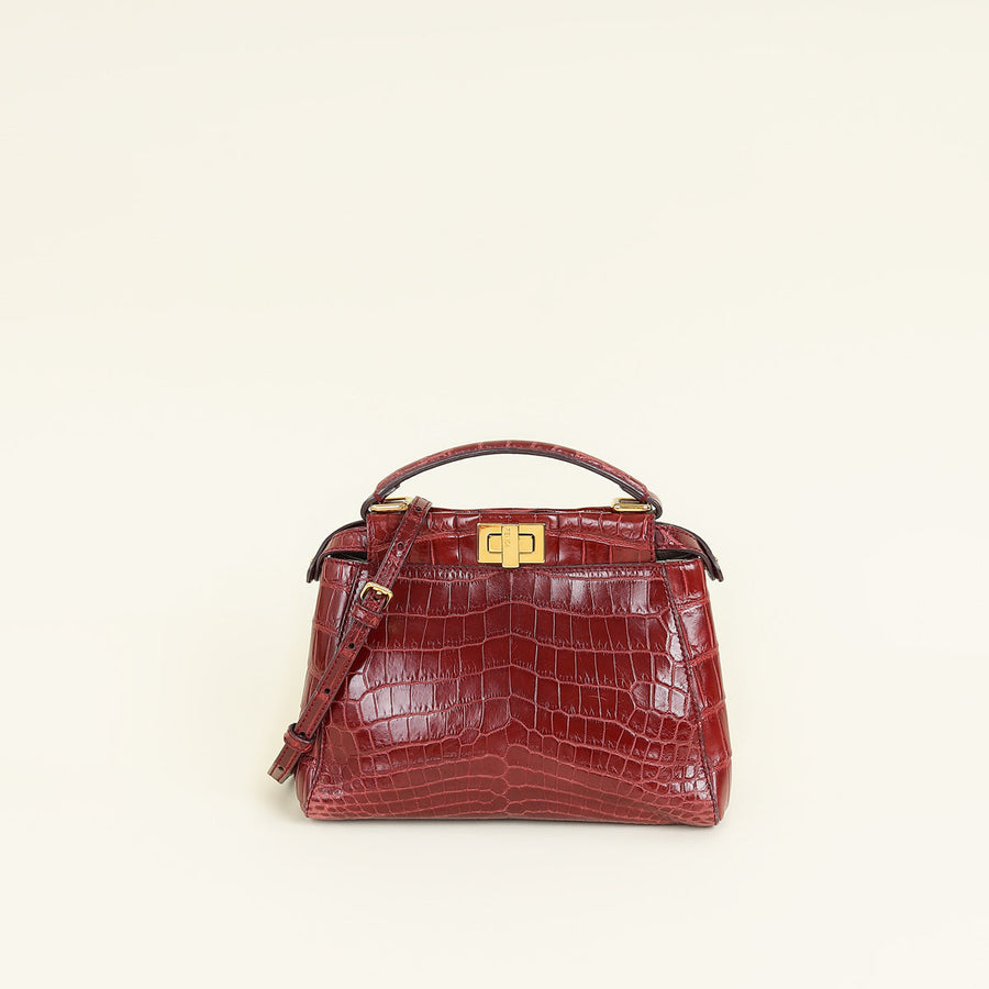 Fendi Dark Red Crocodile Mini Peekaboo Bag