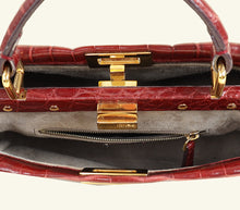 Fendi Dark Red Crocodile Mini Peekaboo Bag