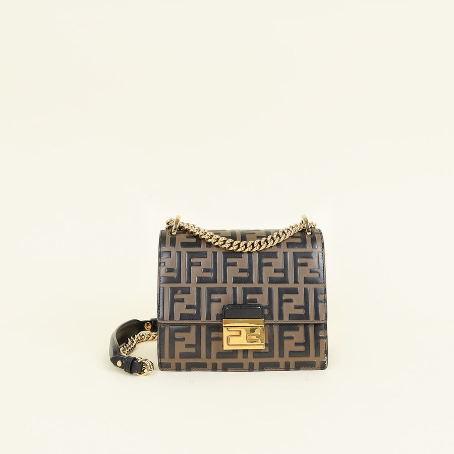 Fendi Tobacco FF Embossed U Kan Chain Small Shoulder Bag