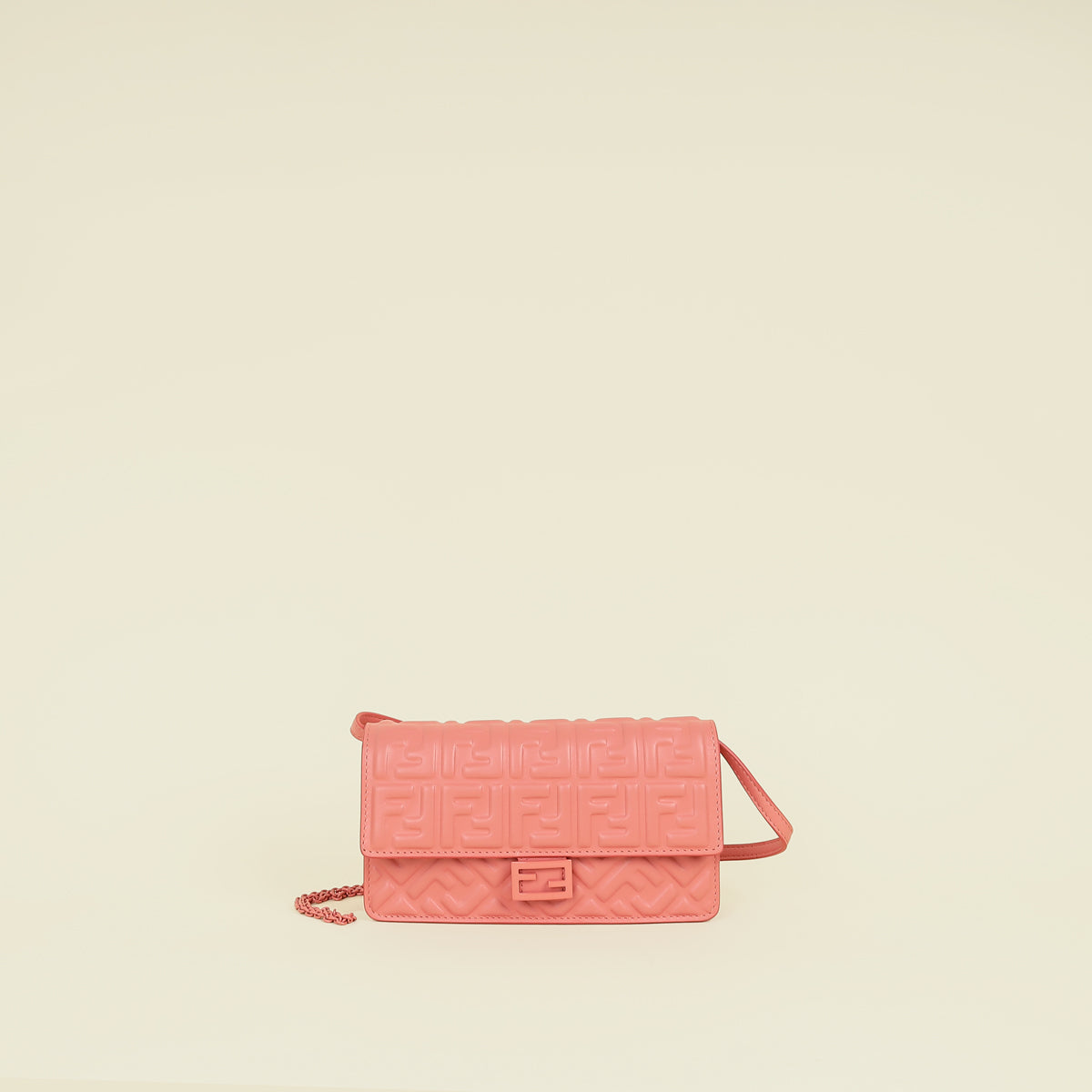 Fendi Peach Pink FF Motif Baguette Wallet on Chain