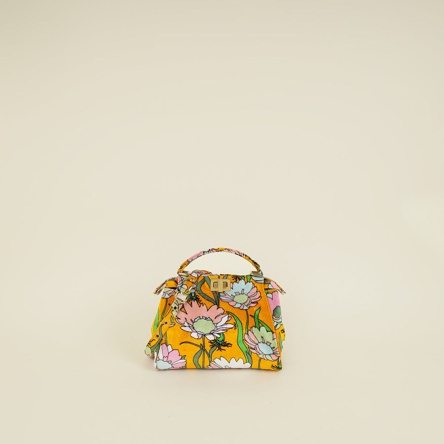 Fendi Yellow Multicolor Velvet Floral Mini Peekaboo Bag