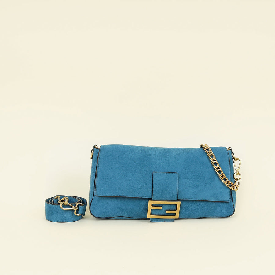 Fendi Teal Baguette Large Satchel Bag
