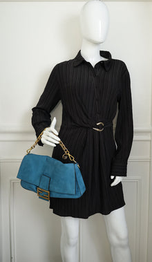 Fendi Teal Baguette Large Satchel Bag