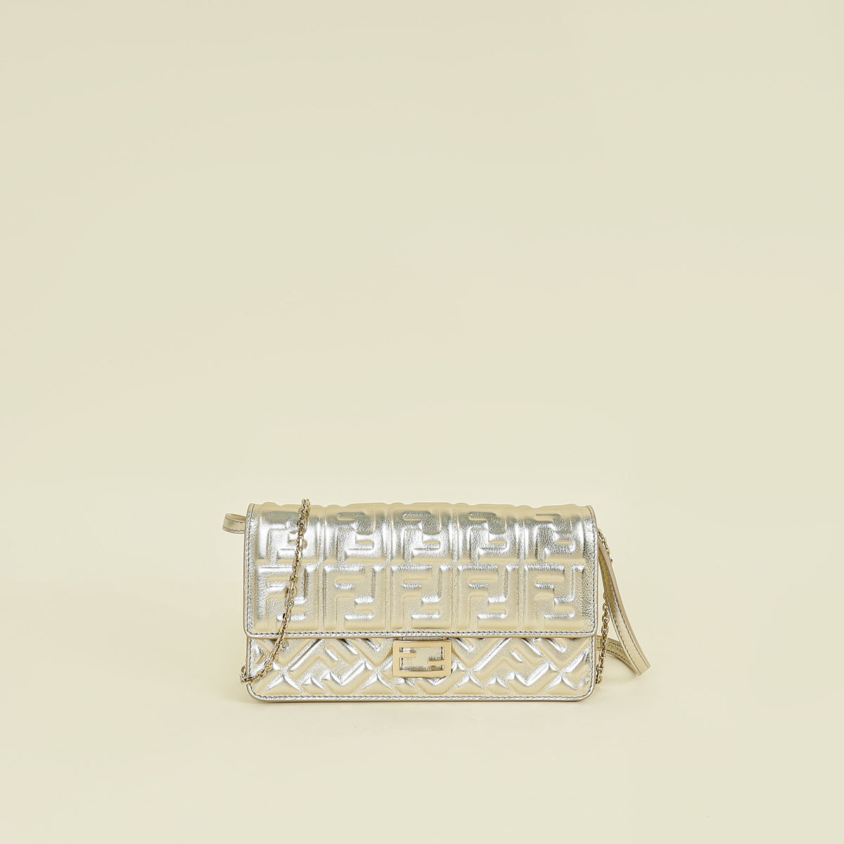 Fendi Metallic Gold Baguette Wallet On Chain