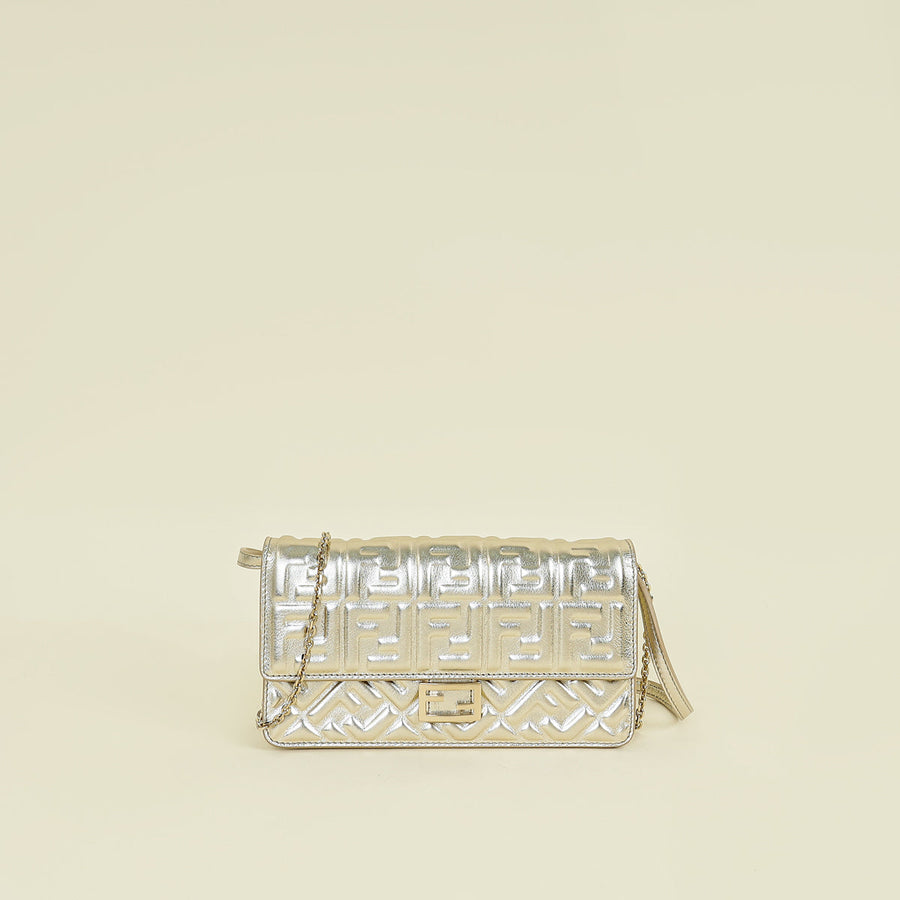 Fendi Metallic Gold Baguette Wallet On Chain