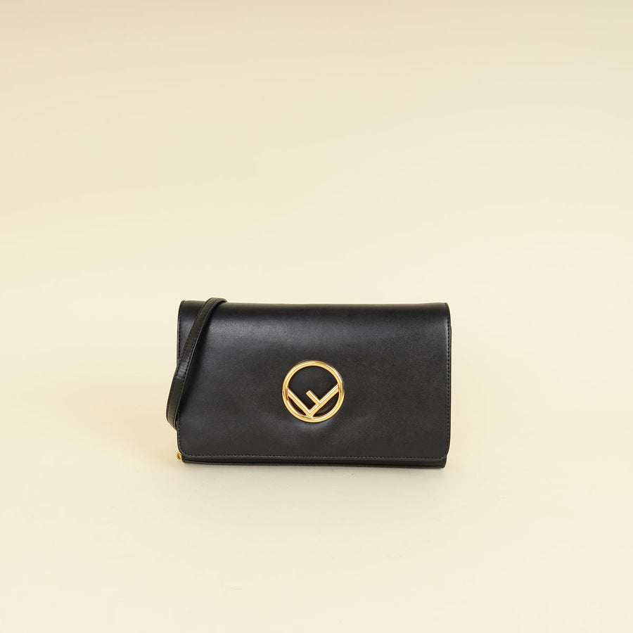 Fendi Black F Logo Wallet On Chain Clutch