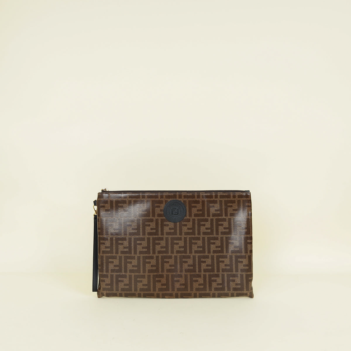 Fendi Brown FF Logo Large Flat Wristlet Pouch
