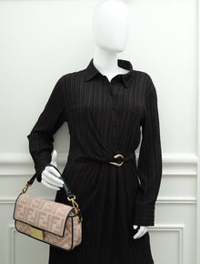 Fendi Peach FF Embroidery Baguette Medium Bag
