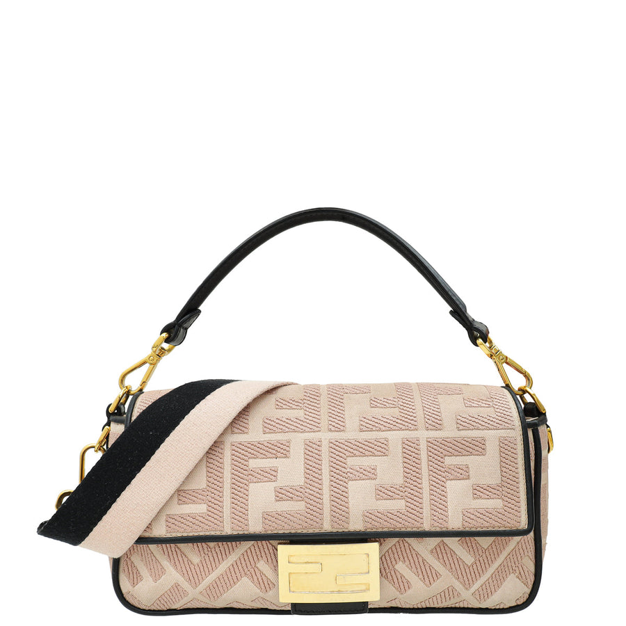Fendi Peach FF Embroidery Baguette Medium Bag