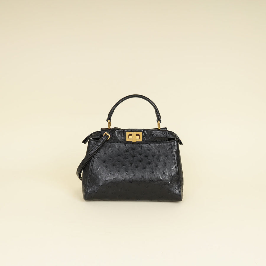 Fendi Black Ostrich Peekaboo Mini Bag