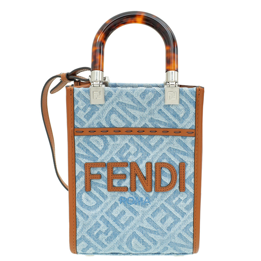 Fendi Bicolor Denim Mini Sunshine Shopper Bag