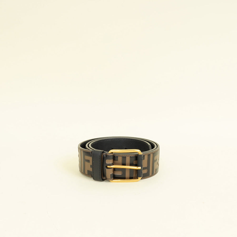 Fendi Tobacco FF Zucca 1974 Embossed Belt 36