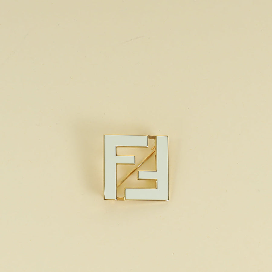 Fendi White FF Forever Fendi Brooch