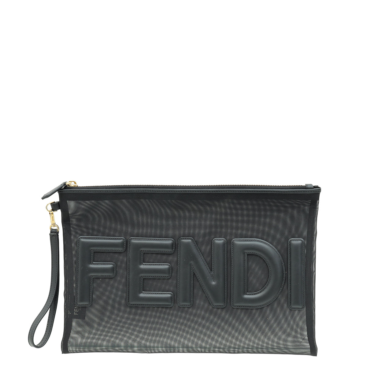 Fendi Black Logo Mesh Wristlet Pouch