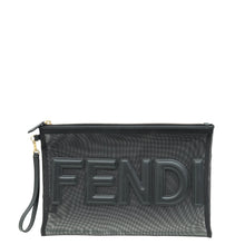 Fendi Black Logo Mesh Wristlet Pouch