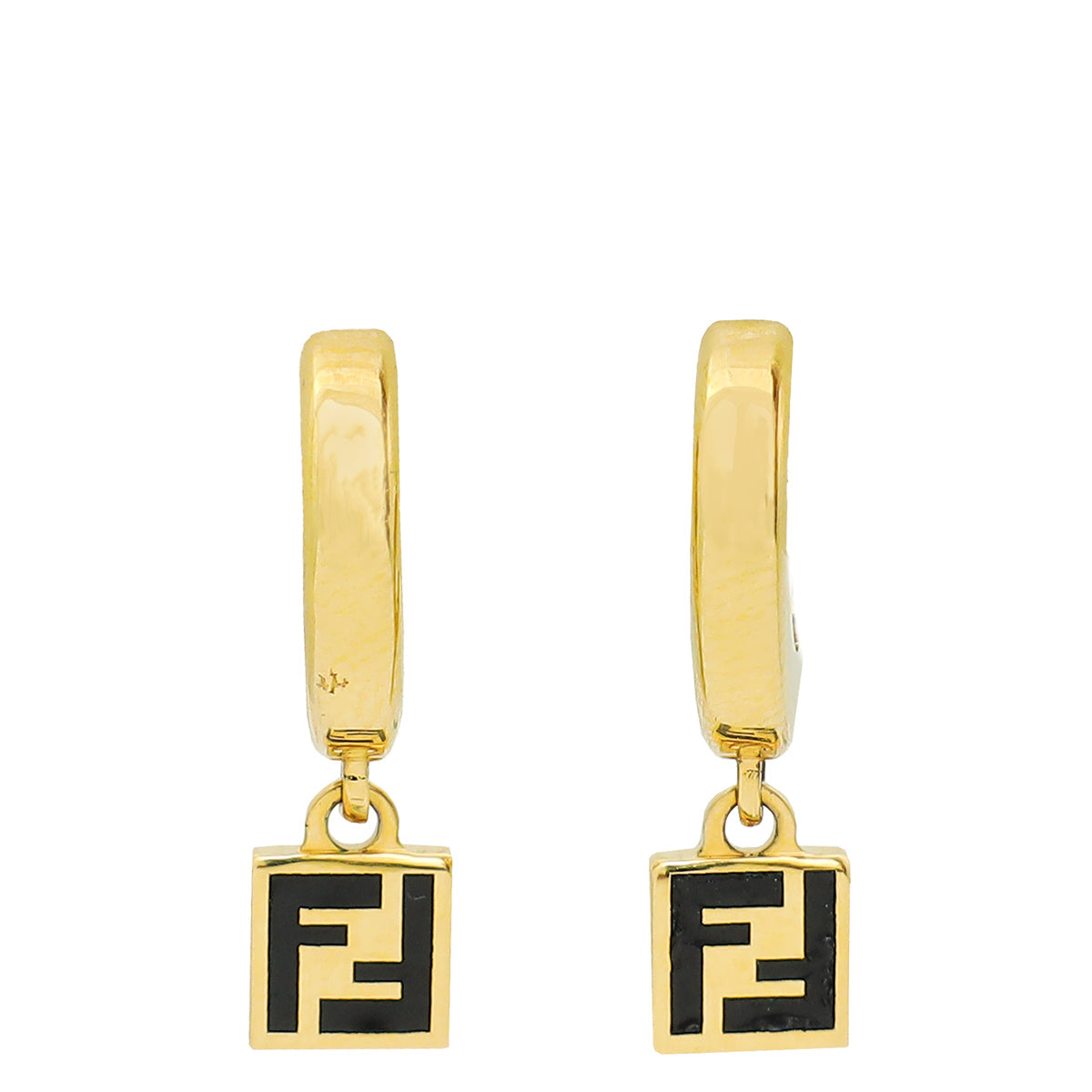 Fendi Gold FF Drop Hoop Earrings