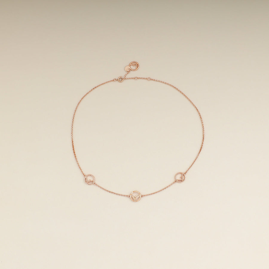 Fendi Rose Gold F Is Necklace W/ Crystal