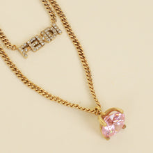 Fendi Gold Finish Logo Crystal Double Layer Necklace
