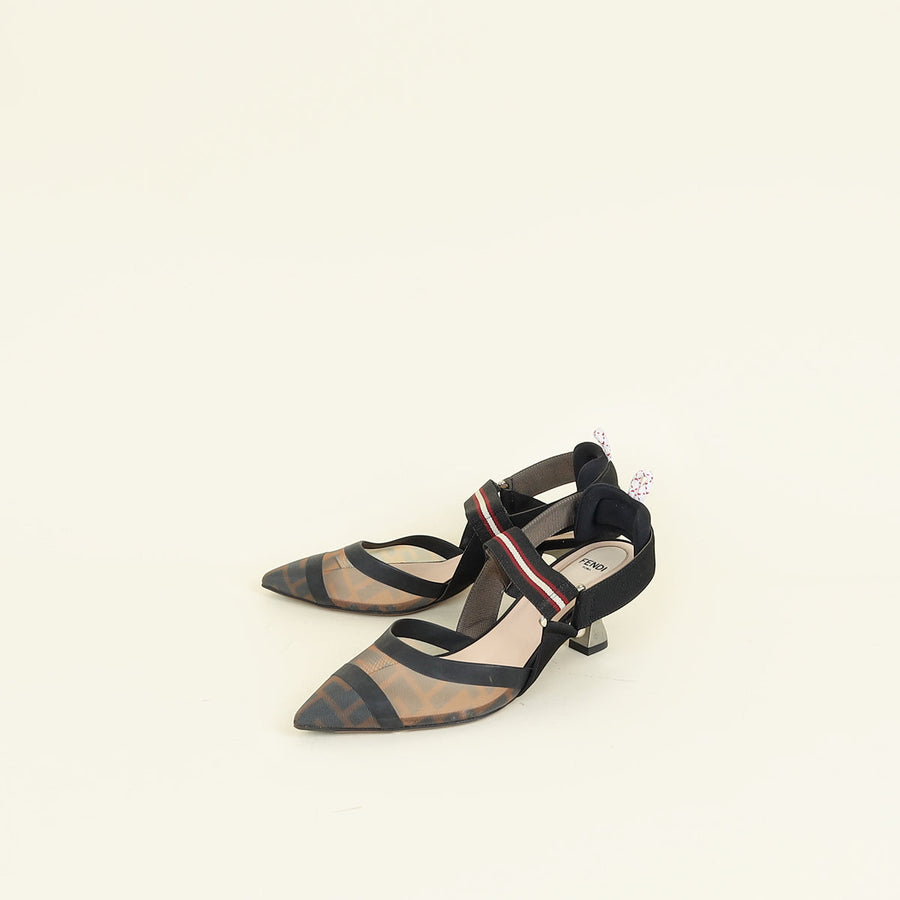 Fendi Bicolor FF Mesh Colibri Slingback Pump 37