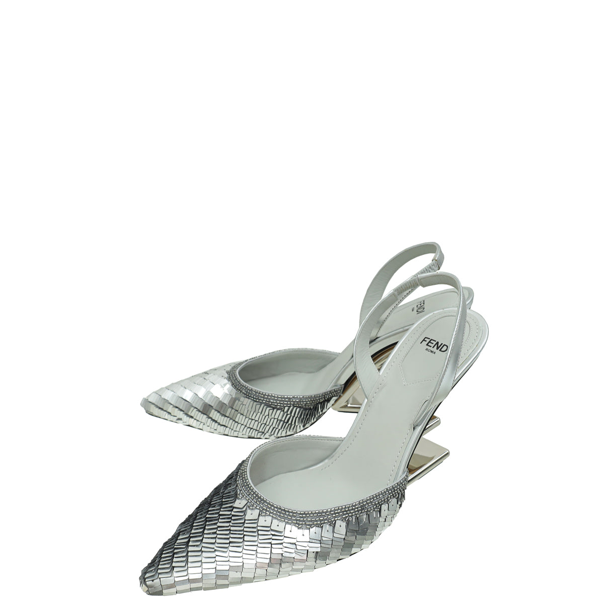 Fendi Metallic Silver Paillette Embellished First Sequins Slingback 37
