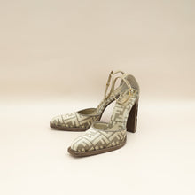 Fendi Tortora Nuvola FF Chenille Velvet FF Cut Baguette Ankle Strap 105mm Pumps 38.5