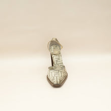 Fendi Tortora Nuvola FF Chenille Velvet FF Cut Baguette Ankle Strap 105mm Pumps 38.5