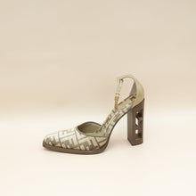 Fendi Tortora Nuvola FF Chenille Velvet FF Cut Baguette Ankle Strap 105mm Pumps 38.5