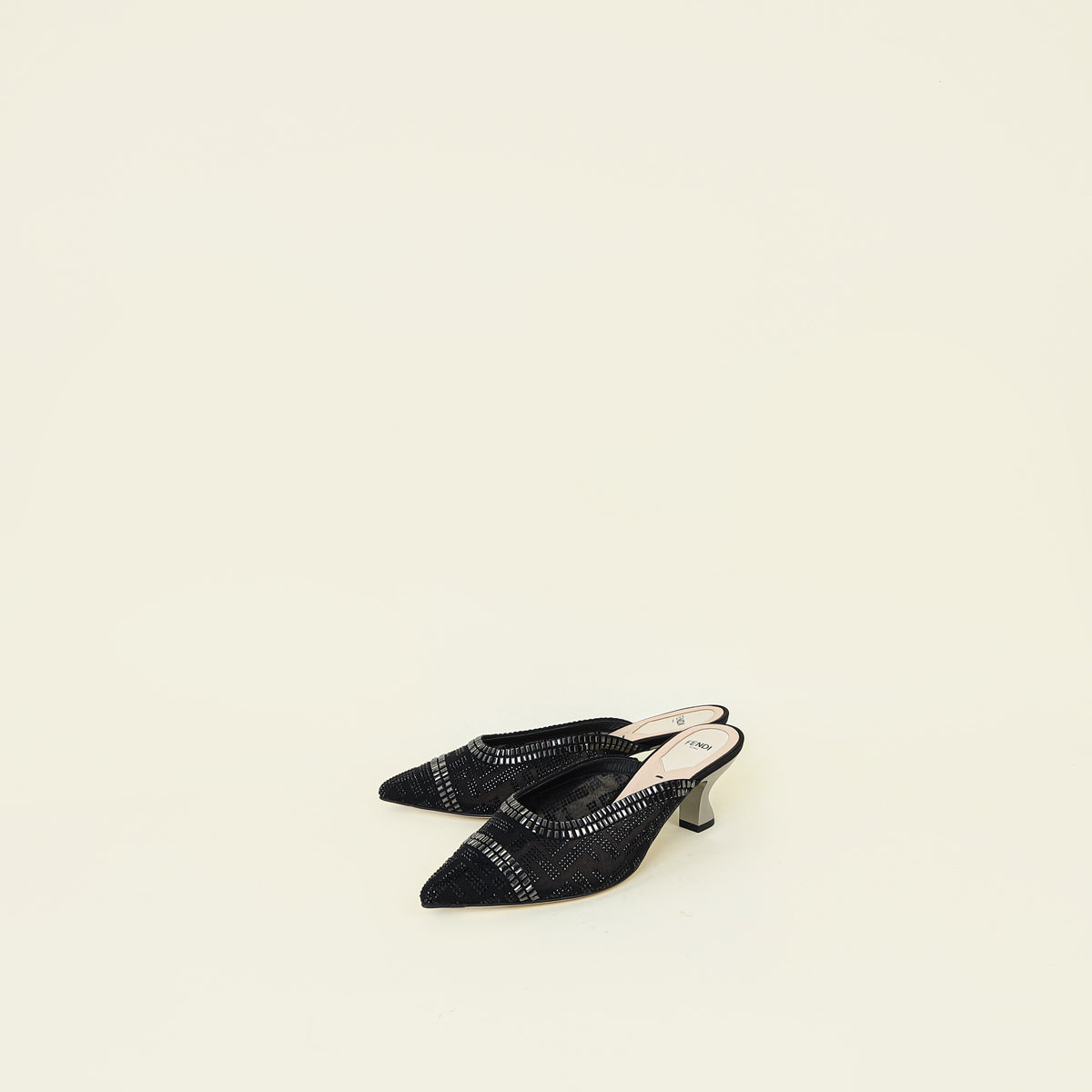 Fendi Black Colibri Crystal Mules 38