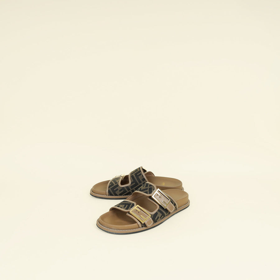 Fendi Bicolor Zucca FF Buckle Slide Feel Sandal 40