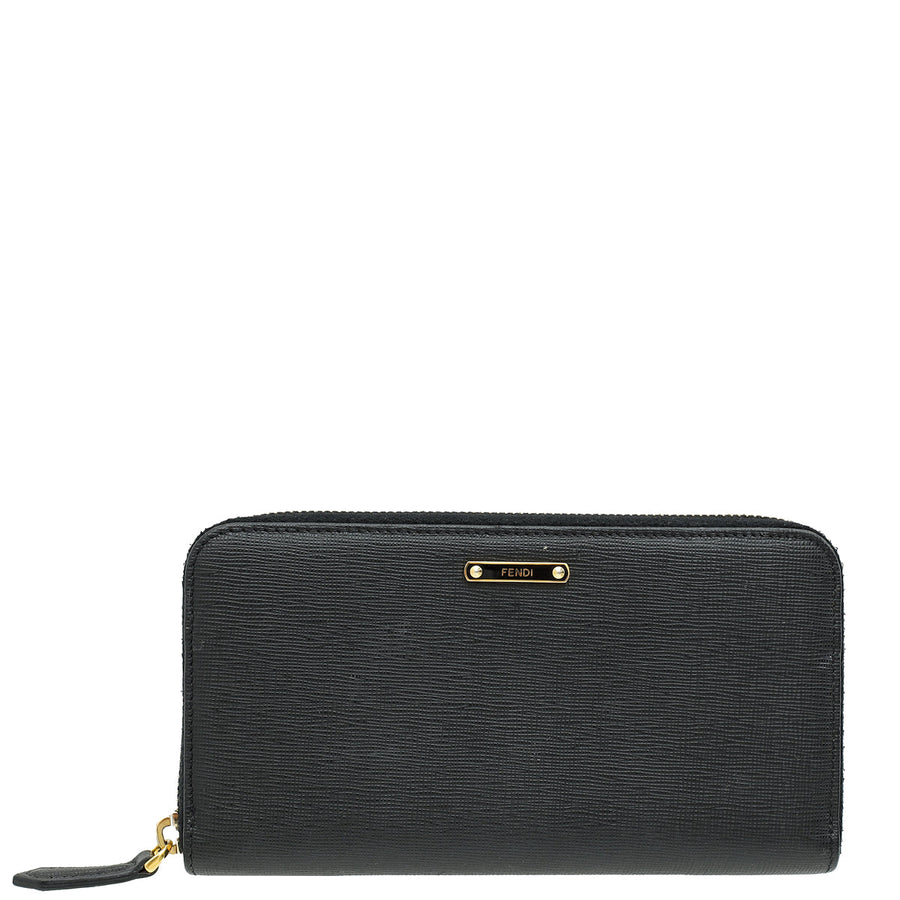 Fendi Black Vitello Elite Zippy Wallet