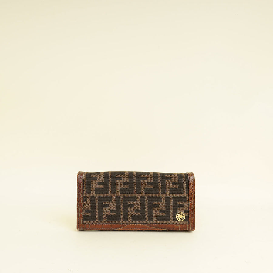 Fendi Bicolor Zucca Croco Embossed Continental Wallet