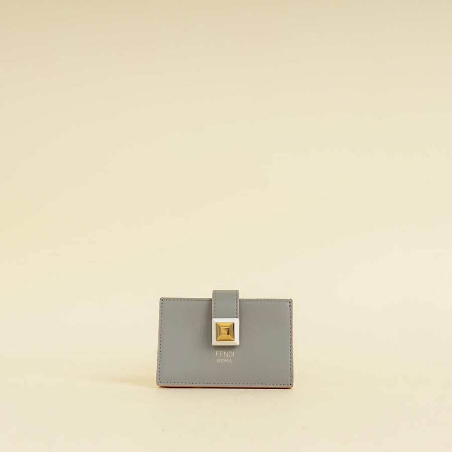 Fendi Grey Single Stud Gusseted Card Holder