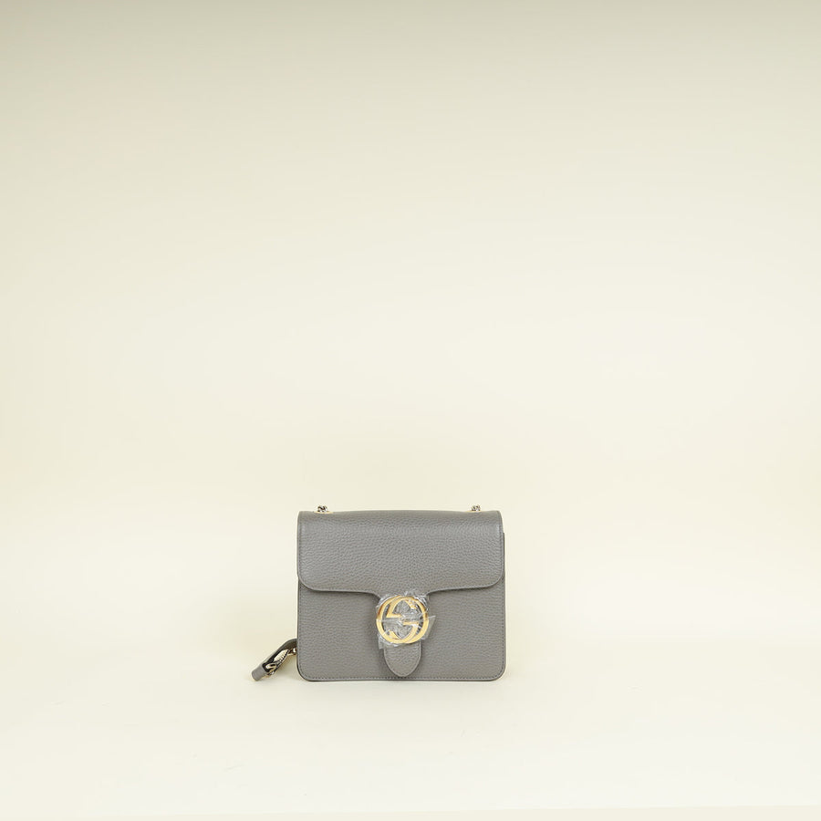Gucci Gray Interlocking G Flap Small Shoulder Bag