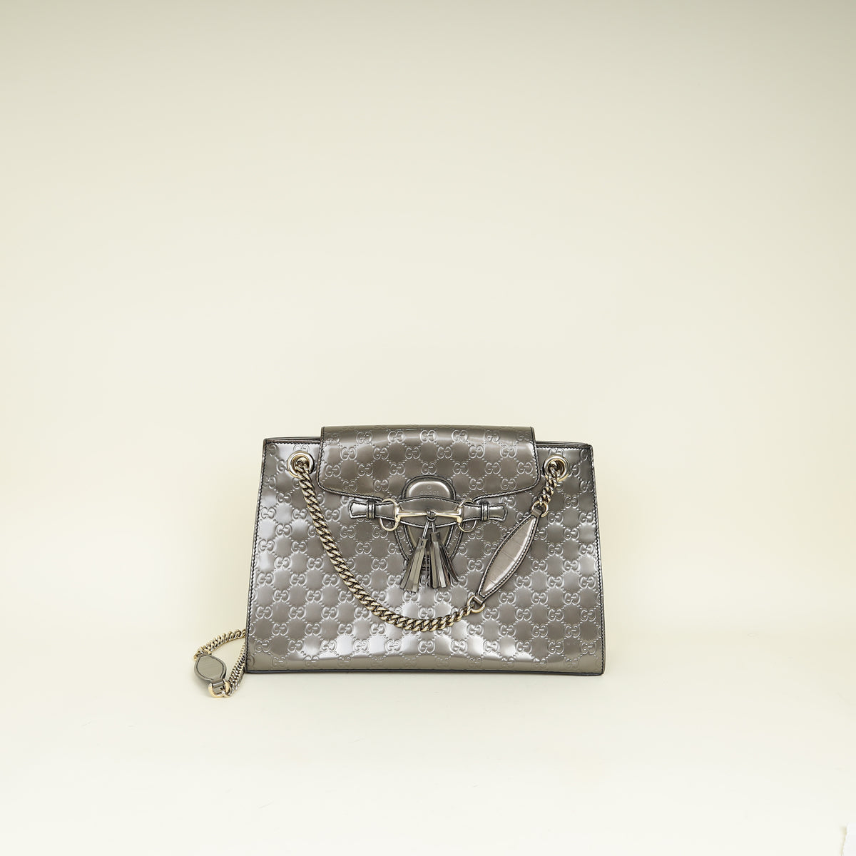 Gucci Metallic Brownish Gray GG Shine Emily Large Shoulder Bag