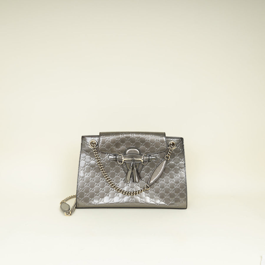 Gucci Metallic Brownish Gray GG Shine Emily Large Shoulder Bag