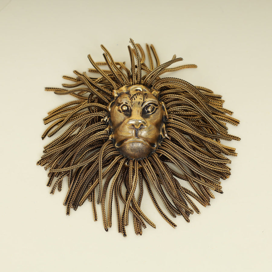 Gucci Gold Lionhead Fringed Brooch