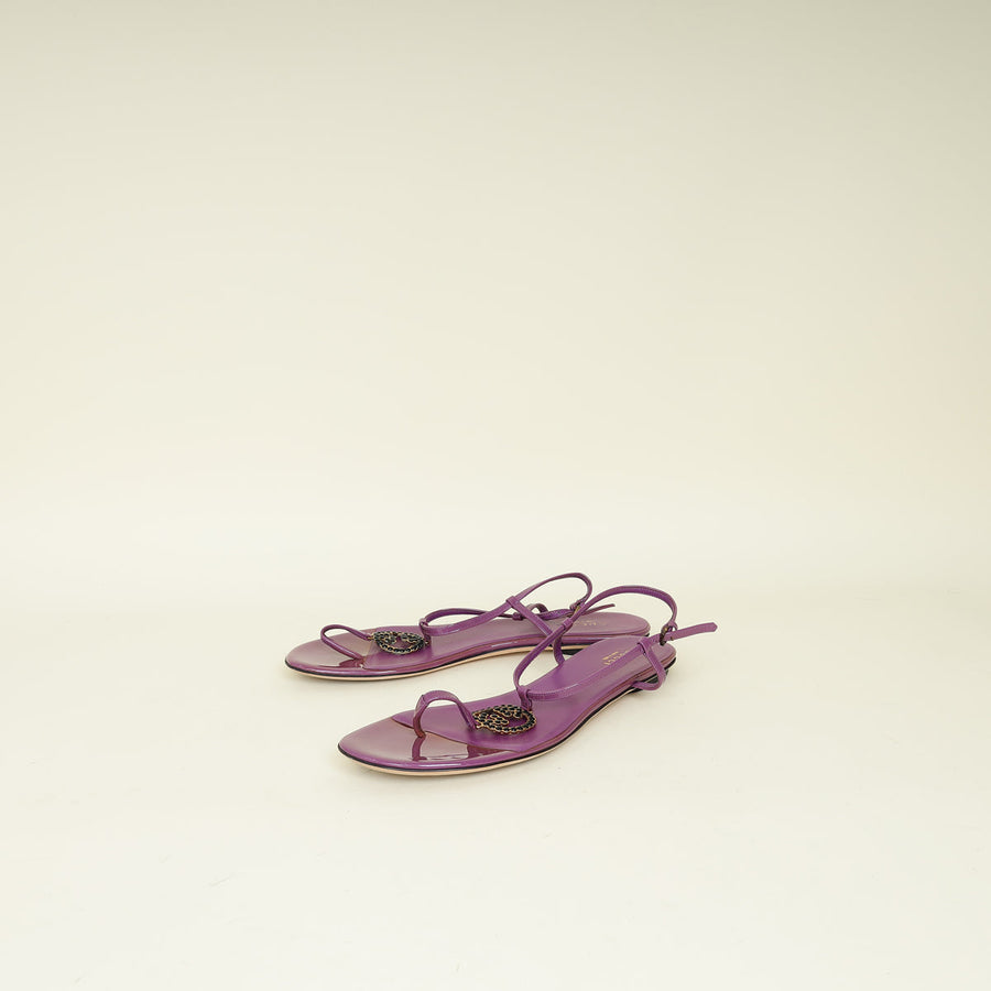 Gucci Violet GG Thong Ankle Strap Flat Sandals 39.5