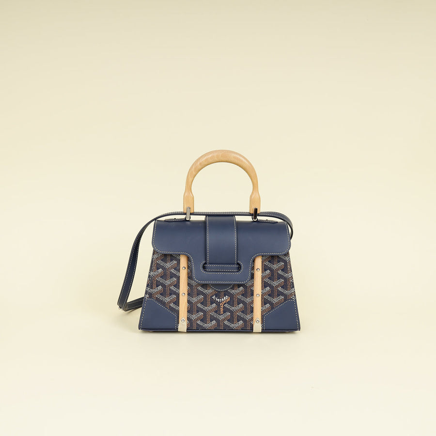 Goyard Navy Blue Goyardine Saigon Structure Mini Bag