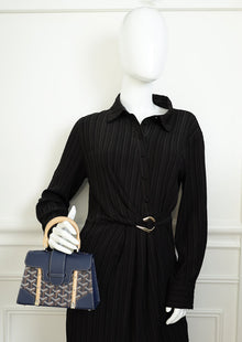 Goyard Navy Blue Goyardine Saigon Structure Mini Bag