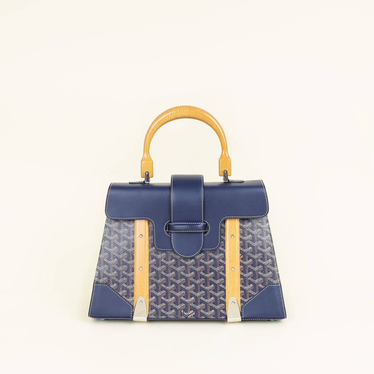 Goyard Navy Blue Goyardine Saigon Structure GM Bag